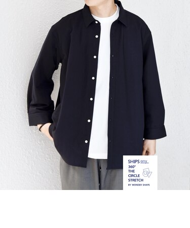 SHIPS any:〈接触冷感/ストレッチ〉360° THE CIRCLE STRETCH リネン ミックス 7分袖 レギュラー シャツ(セットアップ対応)◇