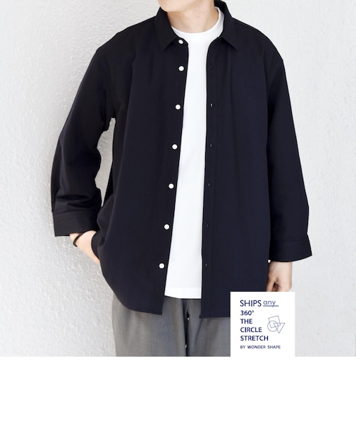 SHIPS any:〈接触冷感/ストレッチ〉360° THE CIRCLE STRETCH リネン ミックス 7分袖 レギュラー シャツ(セットアップ対応)◇