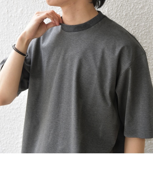 SHIPS any:〈接触冷感/遮熱/UVカット〉COOL TOUCH スムース デザイン リブ セミ モックネック Tシャツ◇