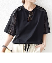 【WEB限定】〈手洗い可能〉レース コンビ ショート スリーブ カットソー