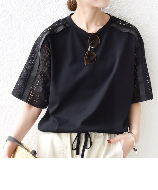 【WEB限定】〈手洗い可能〉レース コンビ ショート スリーブ カットソー