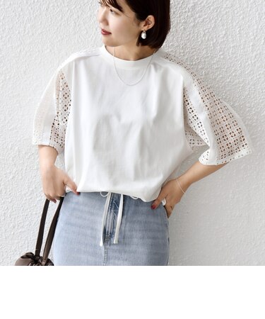 【WEB限定】〈手洗い可能〉レース コンビ ショート スリーブ カットソー