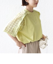【WEB限定】〈手洗い可能〉レース コンビ ショート スリーブ カットソー