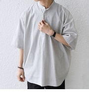 SHIPS any:〈洗濯機可能〉コットン/リネン ストライプ バンド スキッパー ハーフスリーブ シャツ 26SS◇