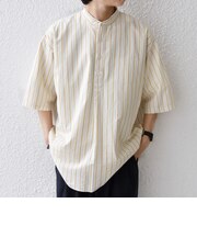 SHIPS any:〈洗濯機可能〉コットン/リネン ストライプ バンド スキッパー ハーフスリーブ シャツ 26SS◇
