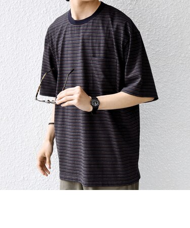 SHIPS any:〈接触冷感〉マルチ ボーダー ポケット Tシャツ◇
