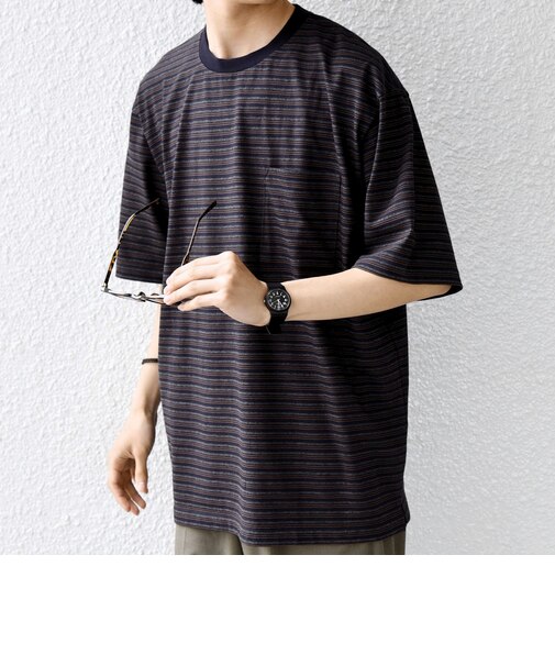 SHIPS any:〈接触冷感〉マルチ ボーダー ポケット Tシャツ◇