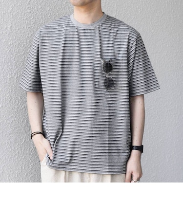 SHIPS any:〈接触冷感〉マルチ ボーダー ポケット Tシャツ◇