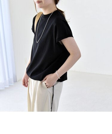 quaranciel:〈手洗い可能〉ドロスト フレンチスリーブ シアー ニット プルオーバー