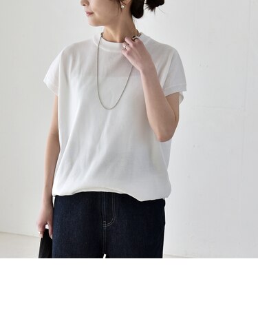 quaranciel:〈手洗い可能〉ドロスト フレンチスリーブ シアー ニット プルオーバー