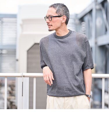 SHIPS: 〈手洗い可能〉和紙 クルーネック ニット Tシャツ