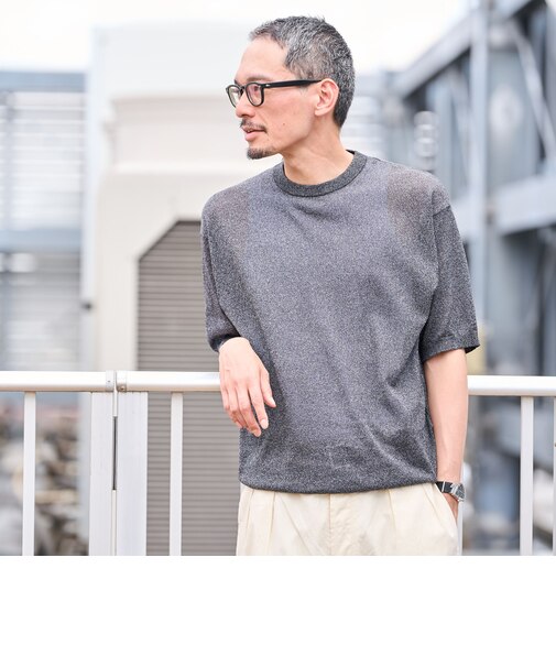 SHIPS: 〈手洗い可能〉和紙 クルーネック ニット Tシャツ