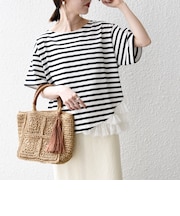 〈洗濯機可能〉レース ヘム アシンメトリー ショートスリーブ TEE