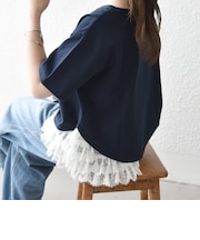 〈洗濯機可能〉レース ヘム アシンメトリー ショートスリーブ TEE