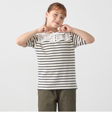 SHIPS any: レース カラー リボン 半袖 Tシャツ<KIDS>