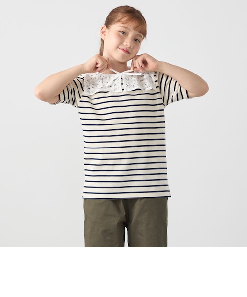 SHIPS any: レース カラー リボン 半袖 Tシャツ<KIDS>