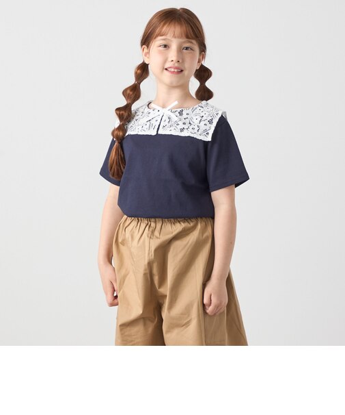 SHIPS any: レース カラー リボン 半袖 Tシャツ<KIDS>