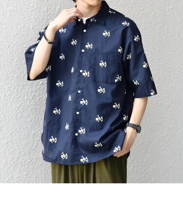 SHIPS any:〈洗濯機可能〉グリッター プリント レギュラー ハーフスリーブ シャツ◇