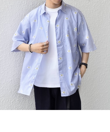 SHIPS any:〈洗濯機可能〉グリッター プリント レギュラー ハーフスリーブ シャツ◇