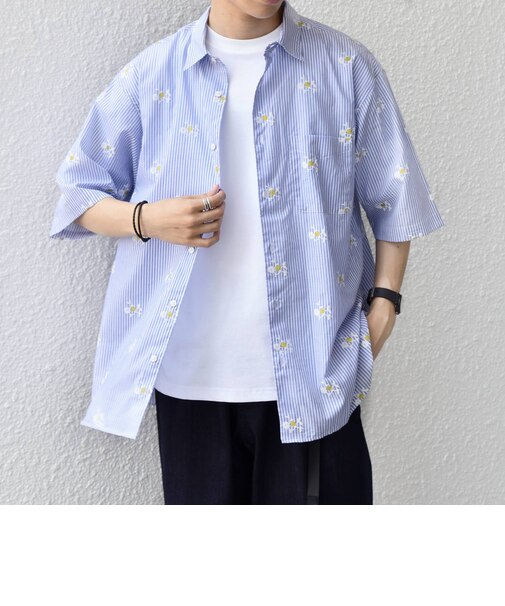 SHIPS any:〈洗濯機可能〉グリッター プリント レギュラー ハーフスリーブ シャツ◇