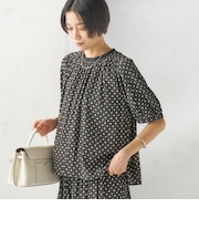 〈手洗い可能〉プリント カッセン ギャザー 半袖 ブラウス