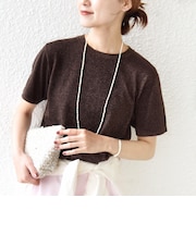 〈手洗い可能〉ラメ ニット ショート スリーブ プルオーバー