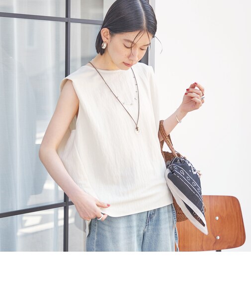 【実力派ベーシック】〈手洗い可能〉レーヨン ナイロン 深 ベンツ ノースリーブ プルオーバー