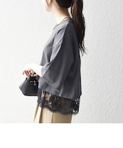 〈洗濯機可能〉ジップ レース ヘム ハーフスリーブ TEE