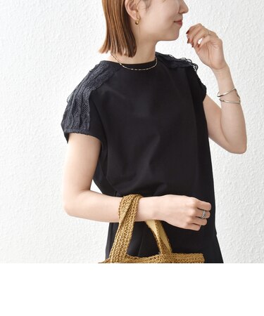〈洗濯機可能〉ジャージー フレンチスリーブ レース TEE