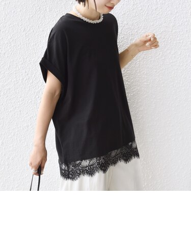 〈手洗い可能〉レース コンビ フレンチ スリーブ TEE