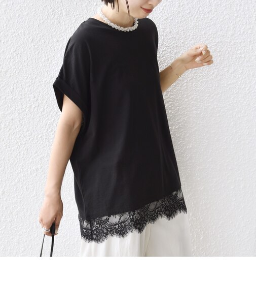 〈手洗い可能〉レース コンビ フレンチ スリーブ TEE
