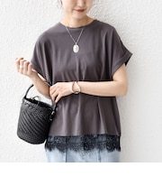 〈手洗い可能〉レース コンビ フレンチ スリーブ TEE