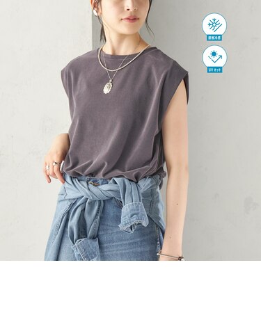 【実力派ベーシック】〈接触冷感/UVカット〉マイクロ パイル フレンチスリーブ プルオーバー