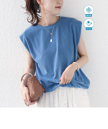 【実力派ベーシック】〈接触冷感/UVカット〉マイクロ パイル フレンチスリーブ プルオーバー