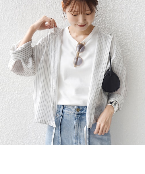 【WEB限定】〈手洗い可能〉シアー ストライプ フード 羽織り シャツ