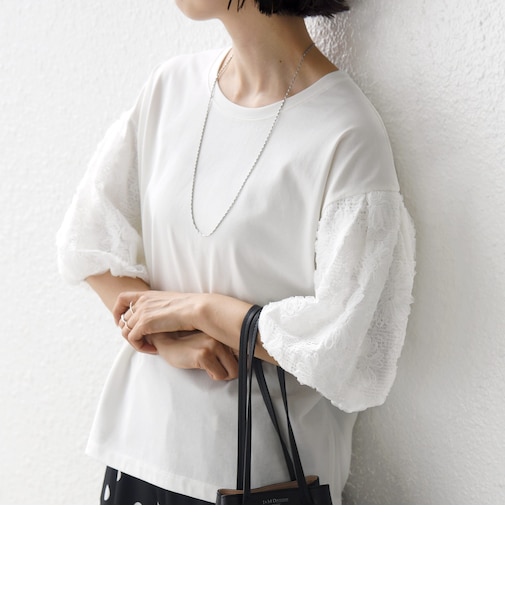 【WEB限定】〈接触冷感/UVカット/汗染み防止加工〉FUNCTION 袖 レース プルオーバー