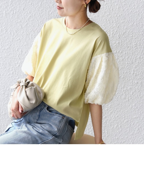 【WEB限定】〈接触冷感/UVカット/汗染み防止加工〉FUNCTION 袖 レース プルオーバー