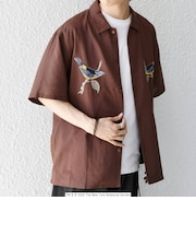 SHIPS any: NYBG コラボ トロピカル ロゴ 刺繍 リラックス リネン ミックス 半袖 シャツ◇