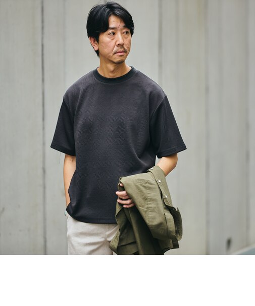 SHIPS: ハウンドトゥース 膨れ ジャカード ショートスリーブ Tシャツ
