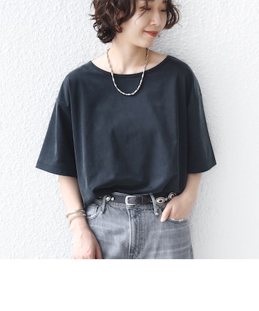 〈手洗い可能〉フィブリル サテン ジャージー 半袖 プルオーバー