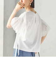 〈洗濯機可能〉Sohana: シフリー 刺繍 レース スリーブ TEE