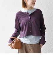 〈洗濯機可能〉レイヤード ノースリ TEE × カーディガン セット