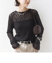 〈手洗い可能〉シュリンク レース ヘンリーネック 2WAY プルオーバー
