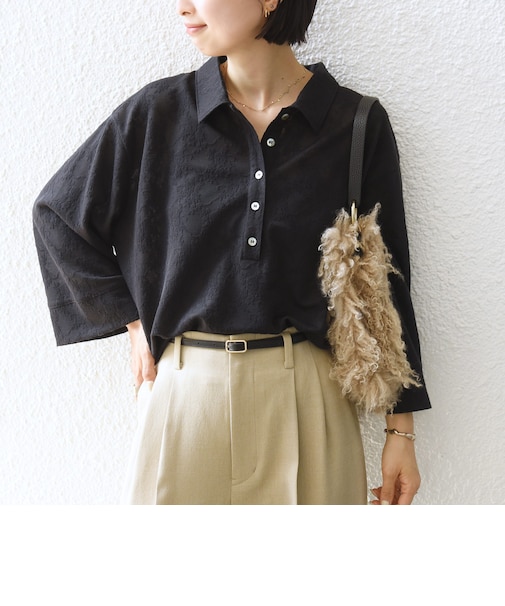 【WEB限定】〈手洗い可能〉シアー ジャカード ポロ ワイド スリーブ プルオーバー