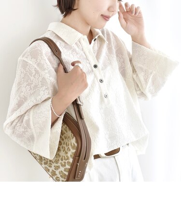 【WEB限定】〈手洗い可能〉シアー ジャカード ポロ ワイド スリーブ プルオーバー