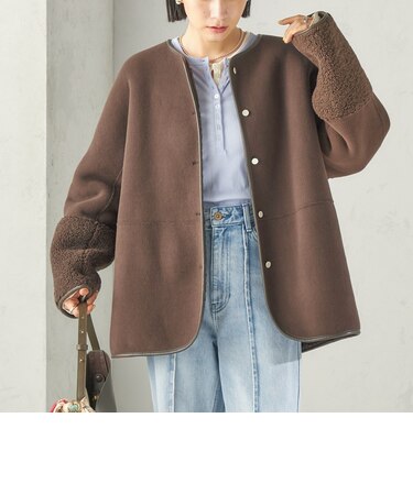 《一部予約》【一部WEB限定】〈手洗い可能〉ボア フリース リバーシブル ノーカラー コート