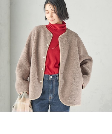 《一部予約》【一部WEB限定】〈手洗い可能〉ボア フリース リバーシブル ノーカラー コート