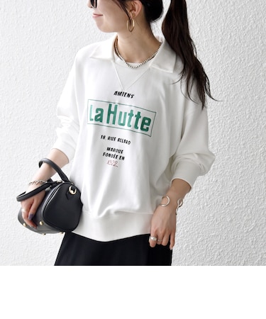 【SHIPS any別注】La Hutte:〈洗濯機可能〉襟付き ロゴ プリント スウェット