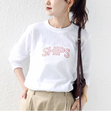 【WEB限定】 SHIPS ラウンド プリント ロゴ ロングスリーブ TEE