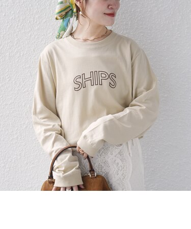 【WEB限定】 SHIPS ラウンド プリント ロゴ ロングスリーブ TEE